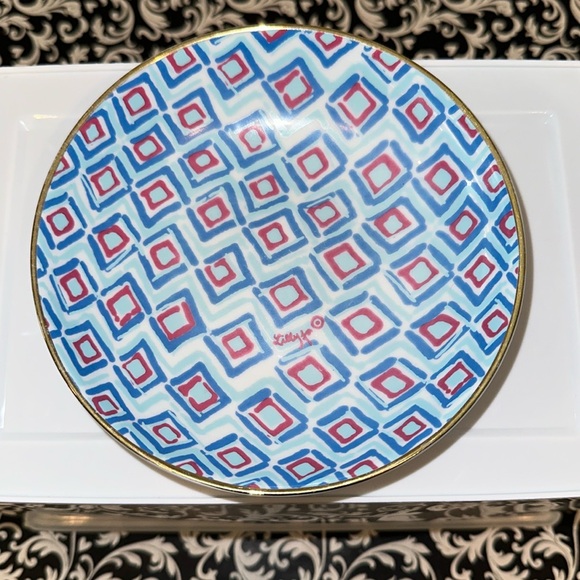 Lilly Pulitzer Salad Desert Fruit Bowls/Plates Gold Rim Set of 3 EUC - Picture 2 of 7